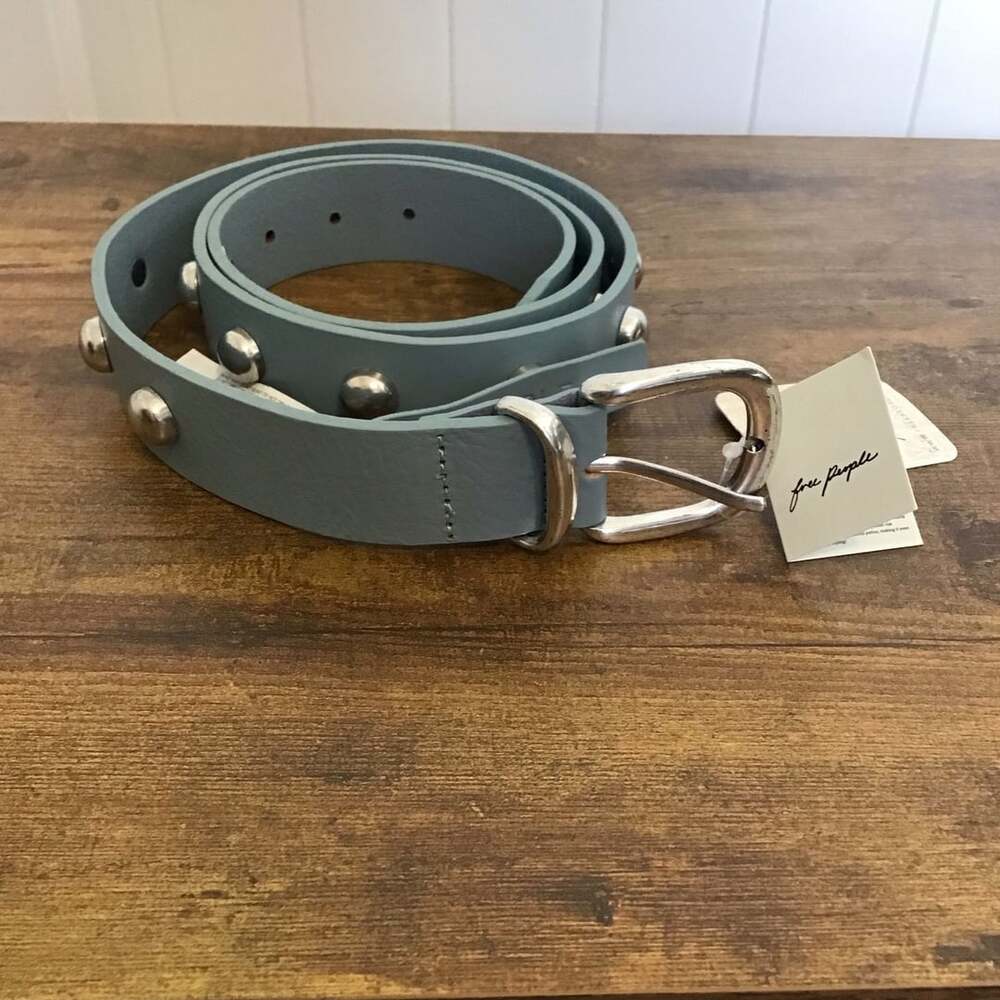 Free People Rhodes Studded Leather Belt Accessories Size M/L Blue NWT